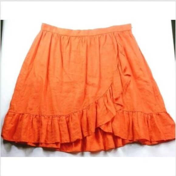 J. Crew Dresses & Skirts - J Crew Women's Linen Ruffle Skirt Size 14 Orange